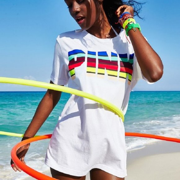 NWOT Victoria's Secret PINK White Campus Signature Tee - Picture 1 of 13